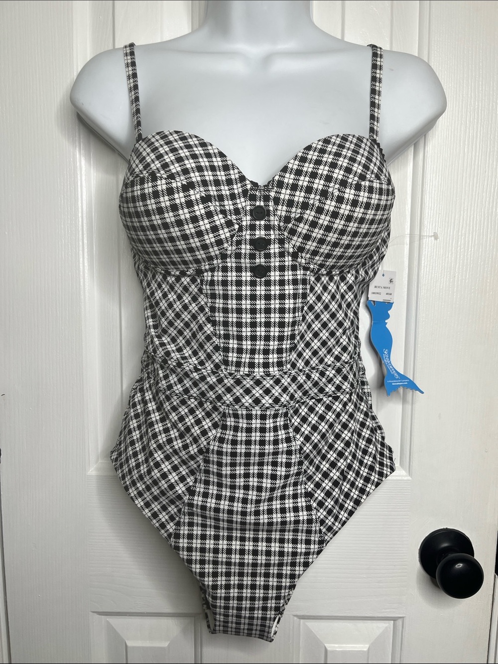 Black and White Gingham Busta Move Swimsuit Skinny Dippers New Size Medium